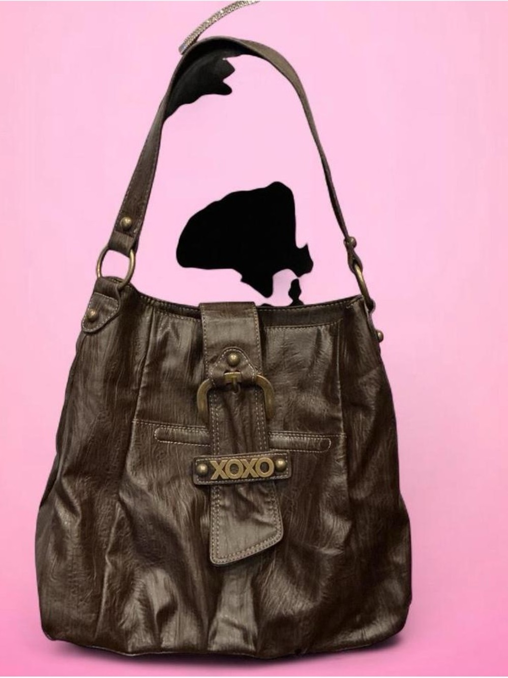 XOXO Dark Brown Hobo Shoulder Bag with Buckle Accent